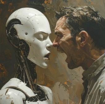 man shouting at robot